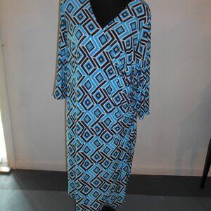 INTERNATIONAL CONCEPTS GEOMETRIC PRINT GATHERED WRAP DRESS PLUS 1X